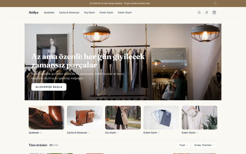 Atölye mağazasının vitrini (atolye.shopio.dev)