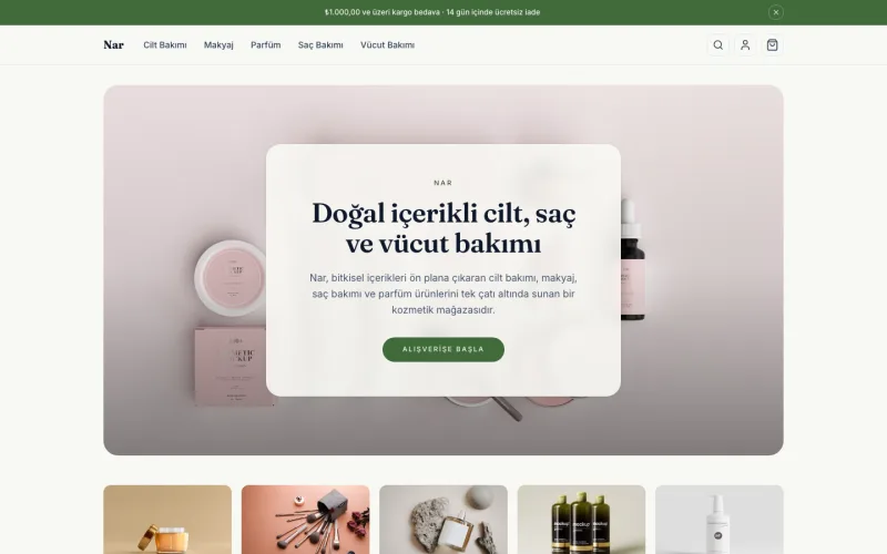 Nar mağazasının vitrini (nar.shopio.dev)